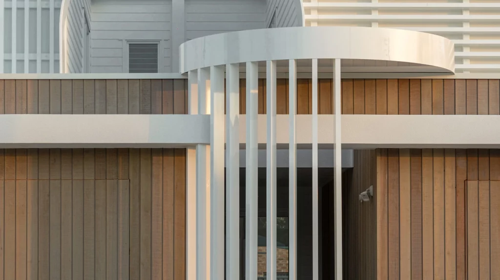 Thermal modified Hemlock cladding on a house
